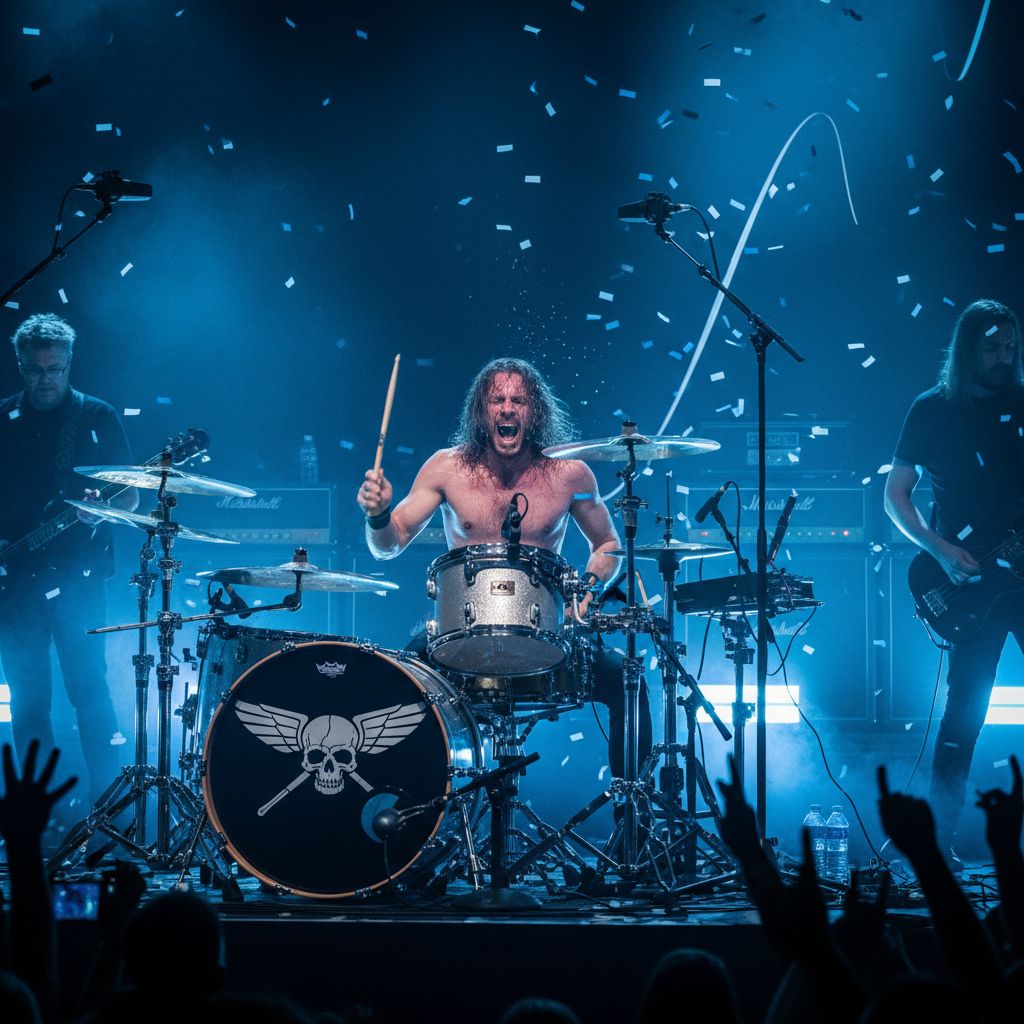 Drummer performing with intensity