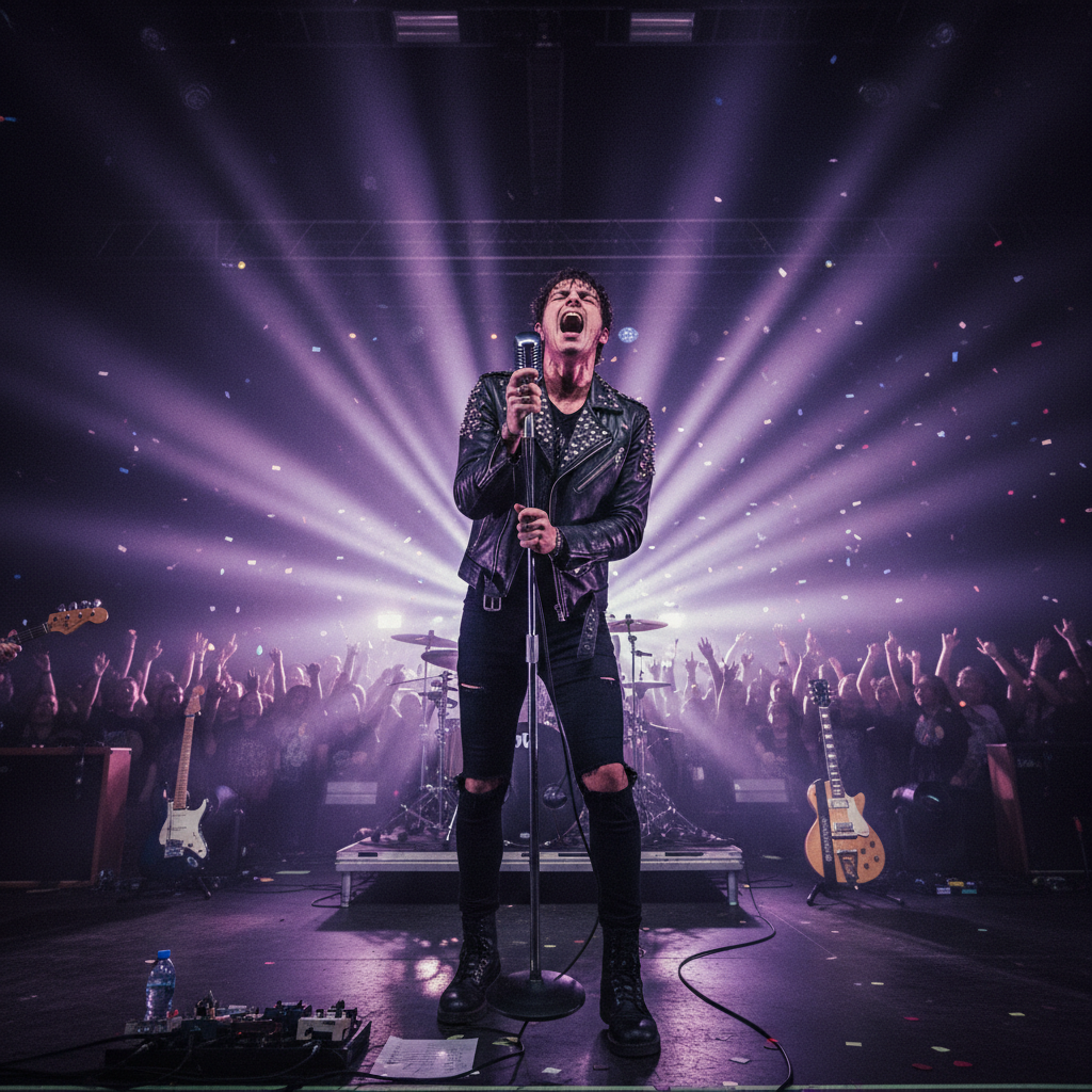 Singer belting it out to the crowd