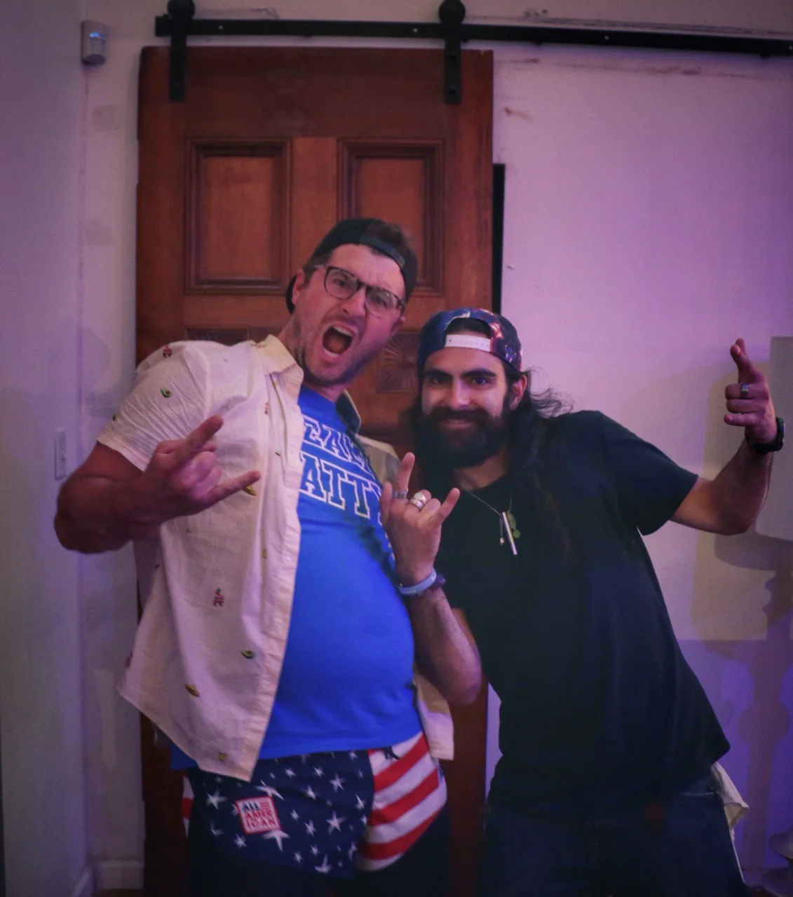 Fans hanging out backstage with the band